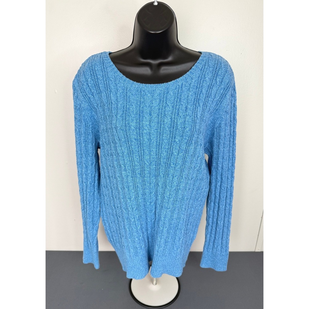 St. John's Bay Women's Scoop Neck Cable Knit Pullover Sewater Blue 2XL Preppy